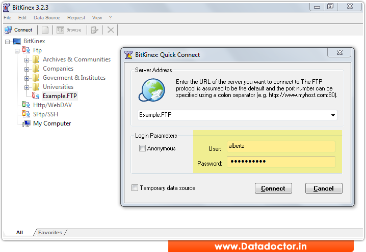 Select server address Select server address